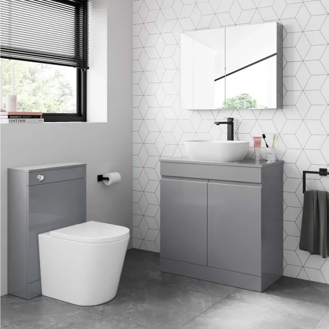 Trent Stone Grey Vanity with Curved Counter Top Basin 800mm