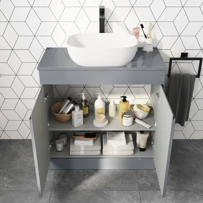 Trent Stone Grey Vanity with Curved Counter Top Basin 800mm
