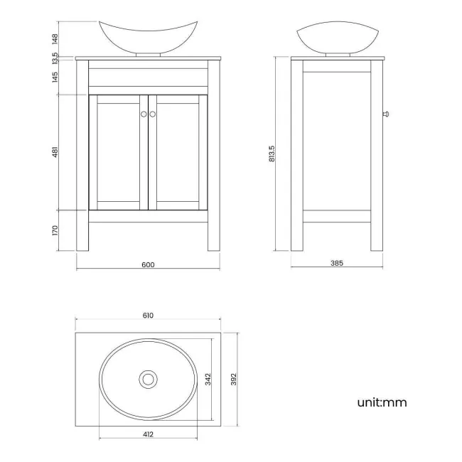 Bermuda Chalk White Vanity with Marble Top & Oval Counter Top Basin 600mm