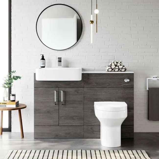Harper Charcoal Elm Combination Vanity Basin with Marble Top & Denver Toilet 1200mm