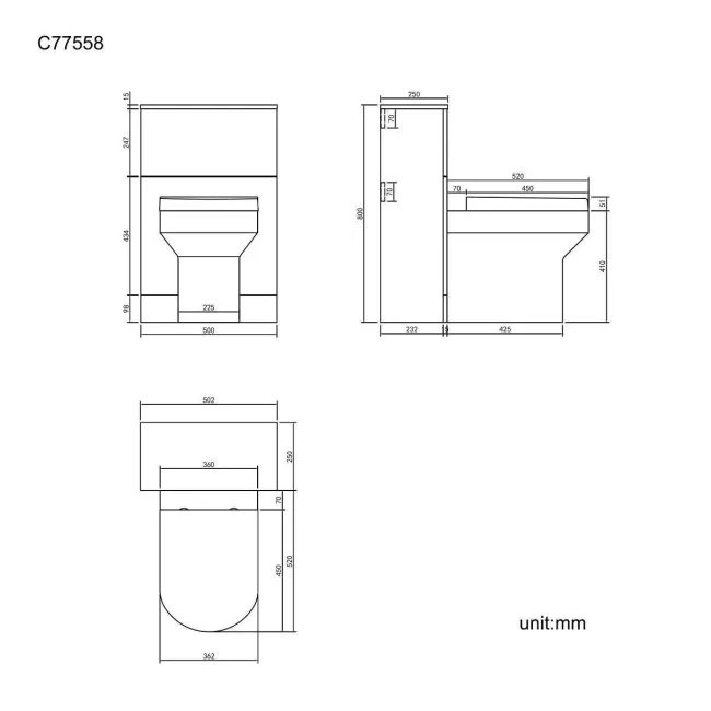Elba Graphite Grey Slimline Back To Wall Unit and Denver Toilet - Black Accents