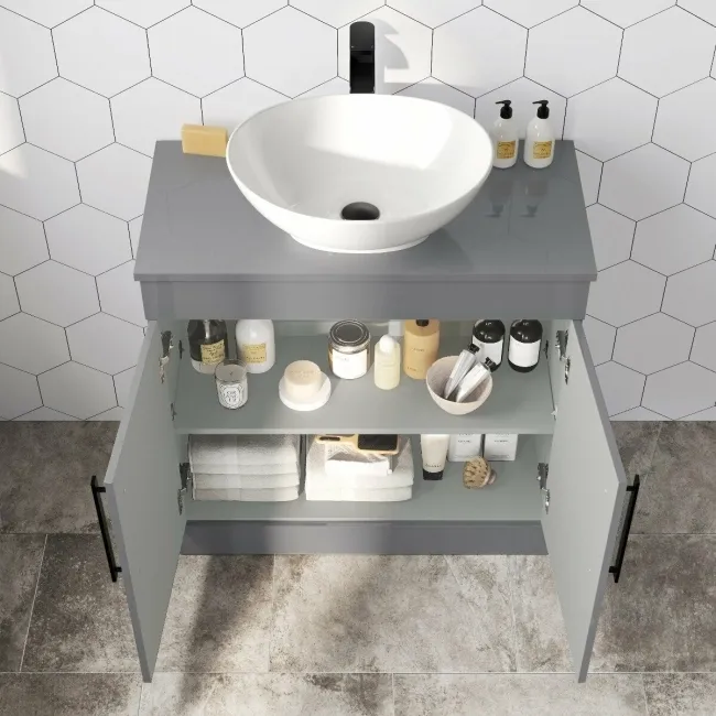 Avon Stone Grey Vanity with Oval Counter Top Basin 800mm - Black Accents