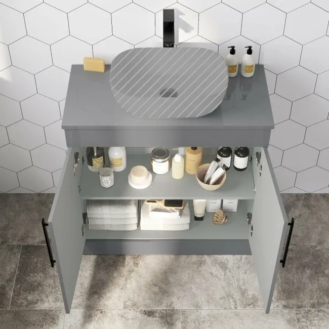 Avon Stone Grey Counter Top Vanity 800mm - Black Accents
