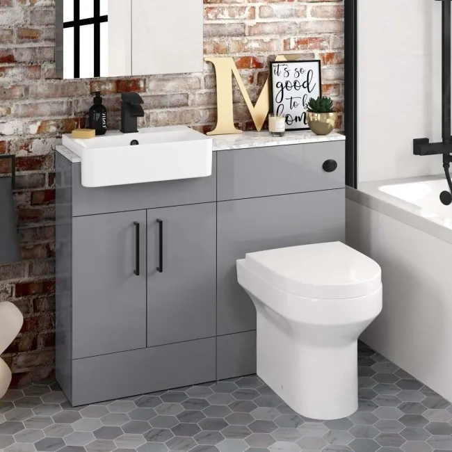 Harper Stone Grey Combination Vanity Basin with Marble Top & Denver Toilet 1000mm - Black Accents