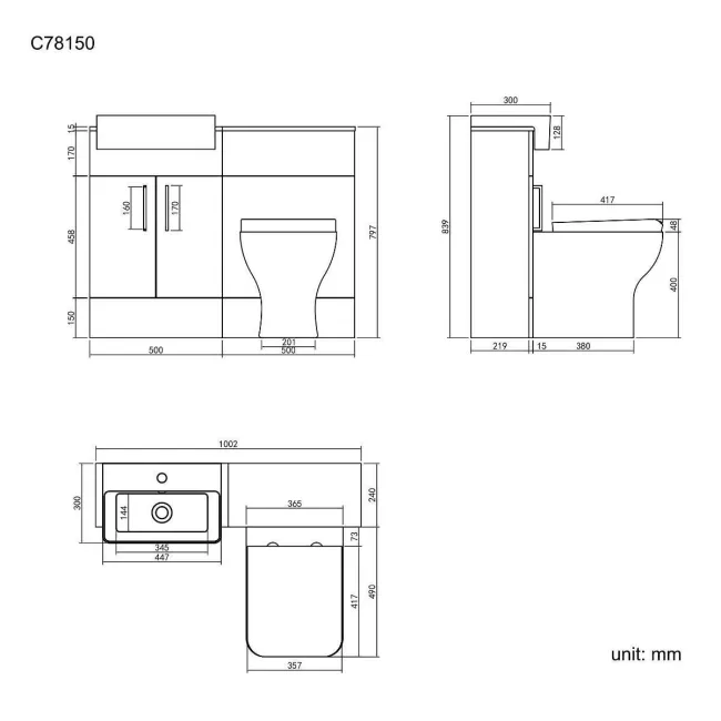 Harper Charcoal Elm Combination Vanity Basin & Atlanta Toilet 1000mm - Black Accents