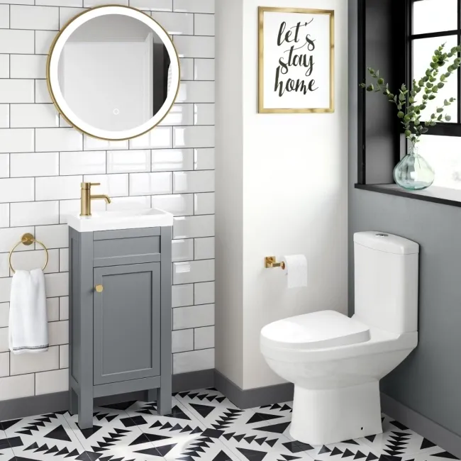 Bermuda Dove Grey Cloakroom Basin Vanity 400mm - Brushed Brass Accents