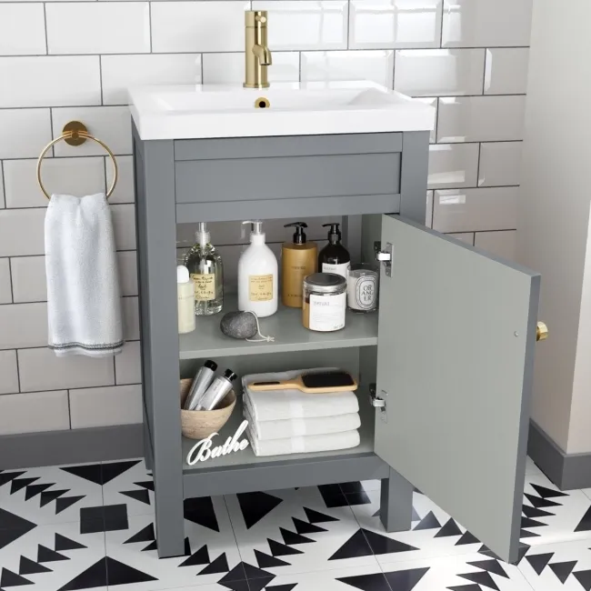 Bermuda Dove Grey Basin Vanity 500mm - Brushed Brass Accents