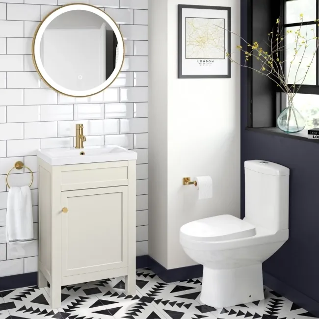 Bermuda Chalk White Basin Vanity 500mm - Brushed Brass Accents