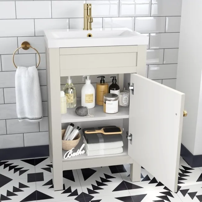 Bermuda Chalk White Basin Vanity 500mm - Brushed Brass Accents