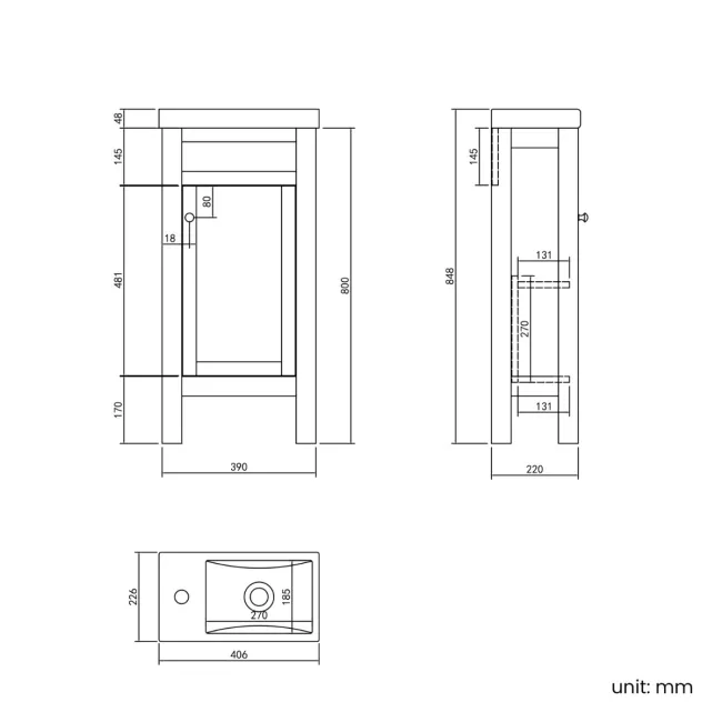 Bermuda Graphite Grey Cloakroom Basin Vanity 400mm - Brushed Brass Accents