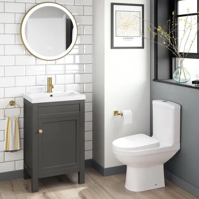 Bermuda Graphite Grey Basin Vanity 500mm - Brushed Brass Accents
