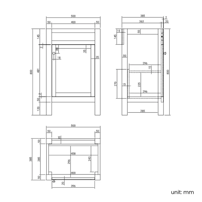 Bermuda Graphite Grey Basin Vanity 500mm - Brushed Brass Accents