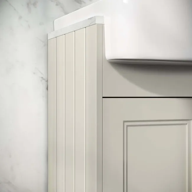 Monaco Chalk White Combination Vanity Basin with Marble Top & Hudson Toilet with Wooden Seat 1200mm - Brushed Brass Accents