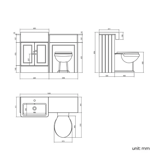 Monaco Chalk White Combination Vanity Basin with Marble Top & Hudson Toilet with Wooden Seat 1200mm - Brushed Brass Accents