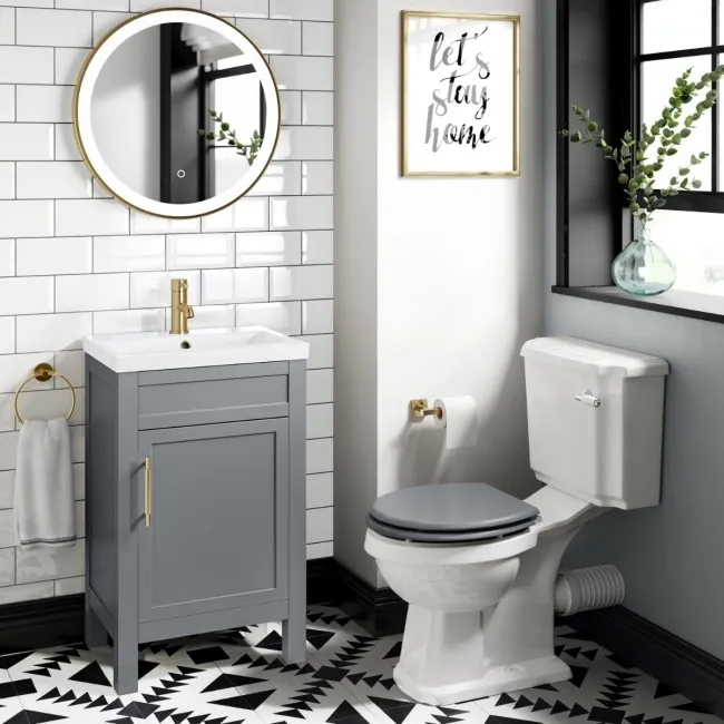 Bermuda Dove Grey Basin Vanity 500mm - Brass Knurled Handles