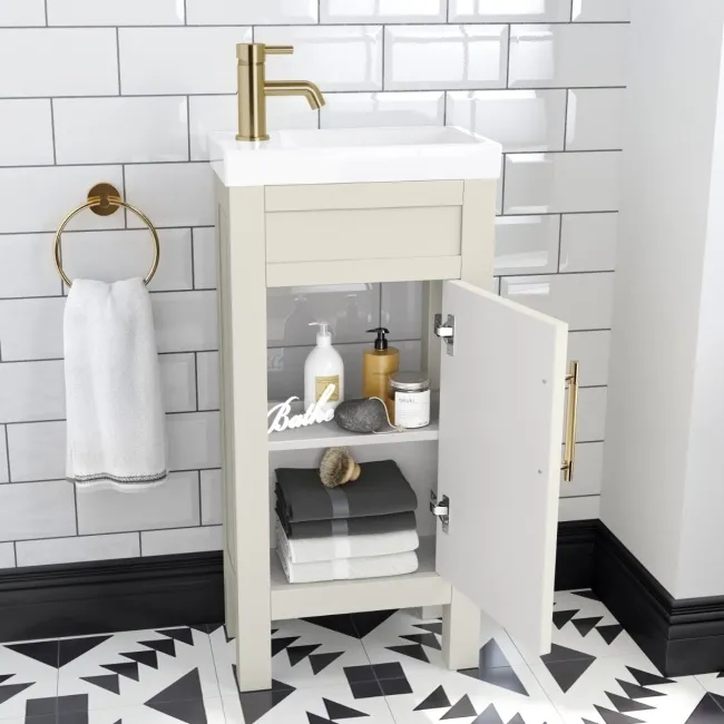 Bermuda Chalk White Cloakroom Basin Vanity 400mm - Brass Knurled Handles