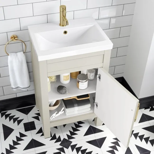 Bermuda Chalk White Basin Vanity 500mm - Brass Knurled Handles