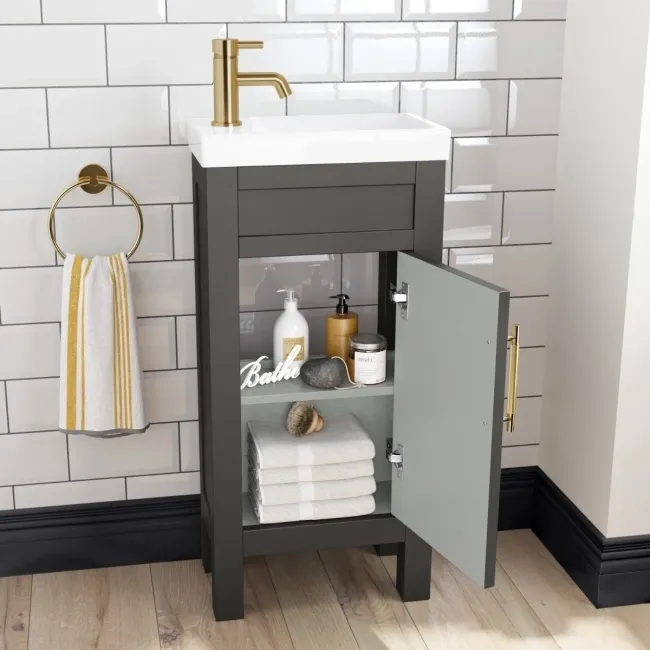 Bermuda Graphite Grey Cloakroom Basin Vanity 400mm - Brass Knurled Handles