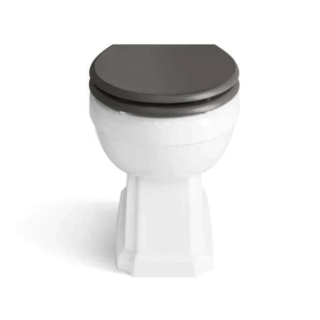 Monaco Graphite Grey Combination Vanity Basin with Marble Top and Hudson Toilet with Wooden Seat 1500mm - Brass Knurled Handles