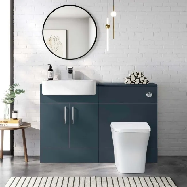 Harper Navy Blue Back To Wall Unit and Houston Toilet