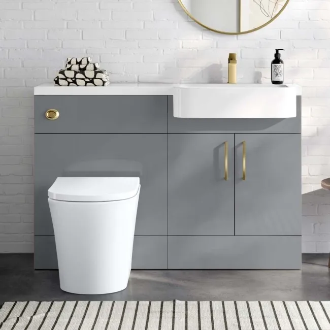 Harper Stone Grey Combination Vanity Basin and Tucson Toilet 1200mm - Brushed Brass Accents - Right Handed