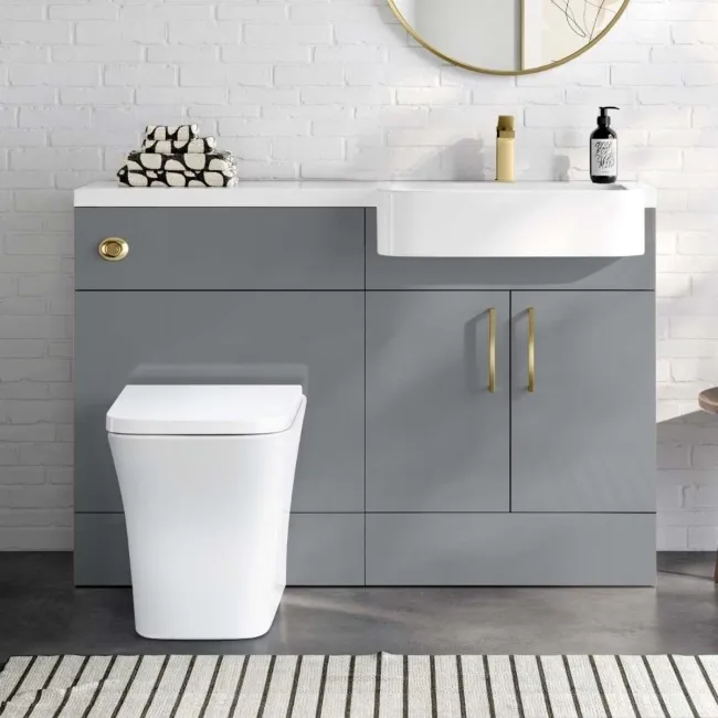 Harper Stone Grey Combination Vanity Basin and Houston Toilet 1200mm - Brushed Brass Accents - Right Handed