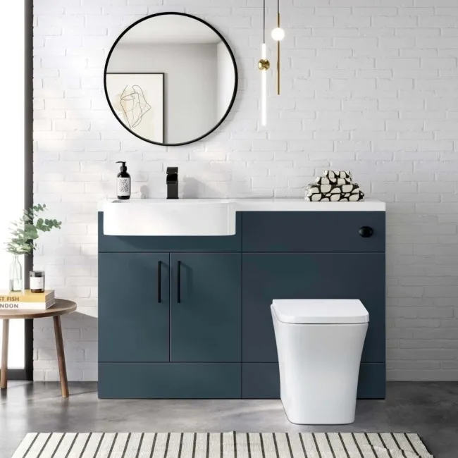 Harper Navy Blue Combination Vanity Basin and Houston Toilet 1200mm - Black Accents - Left Handed