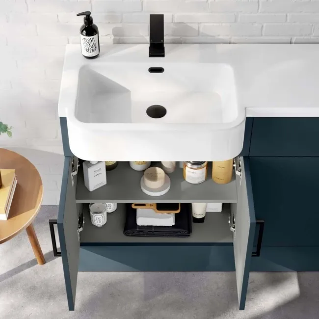 Harper Navy Blue Combination Vanity Basin and Houston Toilet 1200mm - Black Accents - Left Handed