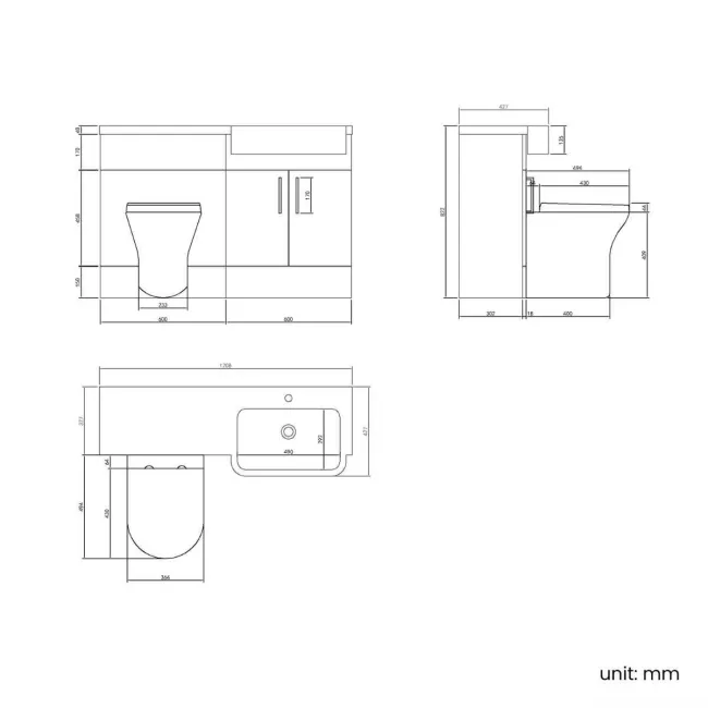 Harper Navy Blue Combination Vanity Basin and Tucson Toilet 1200mm - Black Accents - Right Handed