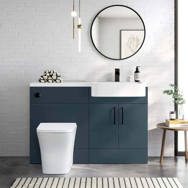 Harper Navy Blue Combination Vanity Basin and Houston Toilet 1200mm - Black Accents - Right Handed