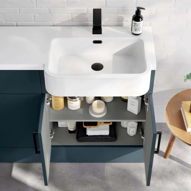 Harper Navy Blue Combination Vanity Basin and Houston Toilet 1200mm - Black Accents - Right Handed