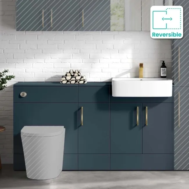 Harper Navy Blue Combination Vanity Basin 1500mm (Excludes Toilet) - Brushed Brass Accents