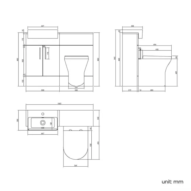 Harper Gloss White Combination Vanity Basin & Tucson Toilet 1000mm - Brushed Brass Accents