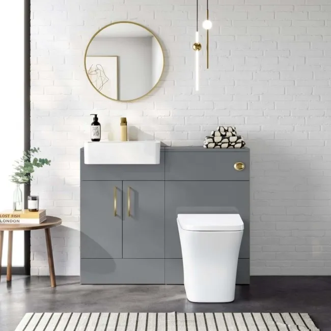 Harper Stone Grey Combination Vanity Basin & Houston Toilet 1000mm - Brushed Brass Accents