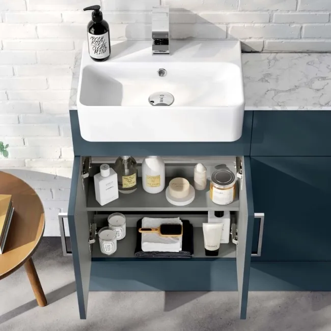 Harper Navy Blue Combination Vanity Basin with Marble Top & Houston Toilet 1000mm