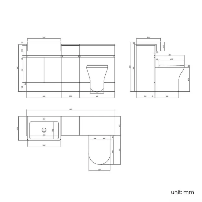 Foster Gloss White Combination Vanity Basin and Tucson Toilet 1500mm