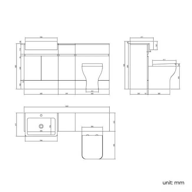Foster Gloss White Combination Vanity Basin and Houston Toilet 1500mm
