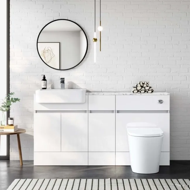 Foster Gloss White Combination Vanity Basin with Marble Top & Tucson Toilet 1500mm
