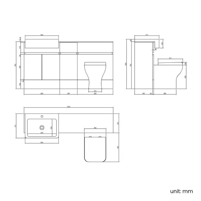 Foster Gloss White Combination Vanity Basin with Marble Top & Houston Toilet 1500mm