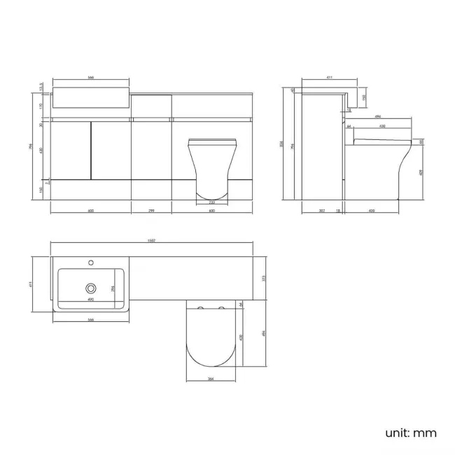 Foster Stone Grey Combination Vanity Basin with Marble Top & Tucson Toilet 1500mm