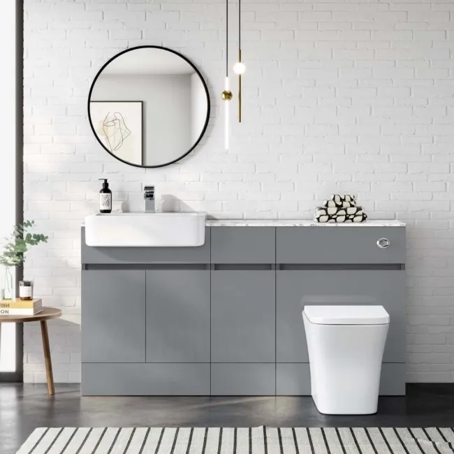 Foster Stone Grey Combination Vanity Basin with Marble Top & Houston Toilet 1500mm