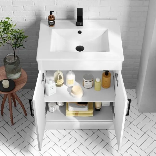 Mersey Gloss White Combination Vanity Basin and Houston Toilet 1100mm - Black Accents