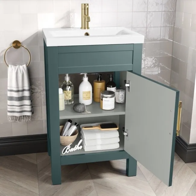 Bermuda Midnight Green Basin Vanity 500mm - Brass Knurled Handles