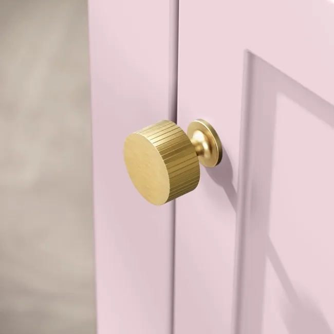 Bermuda Cashmere Pink Cloakroom Basin Vanity 400mm - Brushed Brass Accents