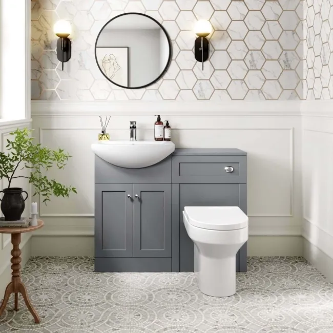 Capri Fog Grey Combination Vanity Basin and Miami Toilet 1050mm - Chrome Handles