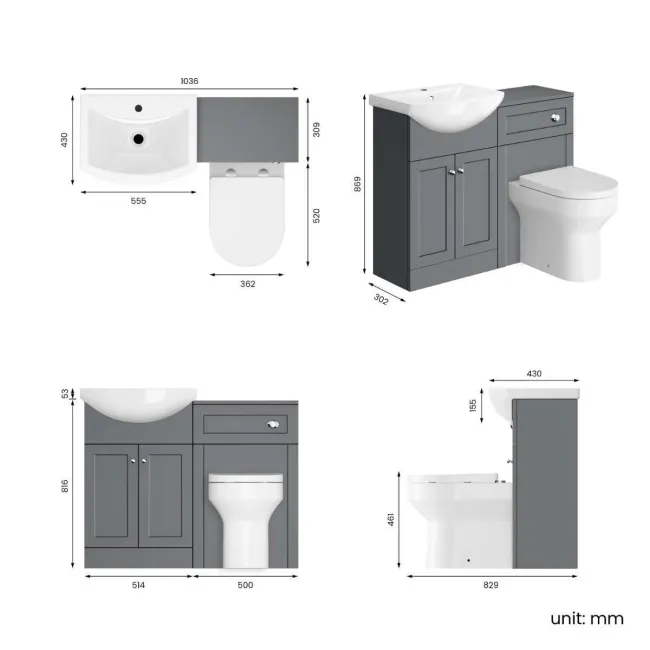Capri Fog Grey Combination Vanity Basin and Miami Toilet 1050mm - Chrome Handles