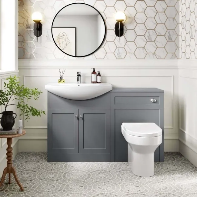 Capri Fog Grey Combination Vanity Basin and Miami Toilet 1350mm - Chrome Handles