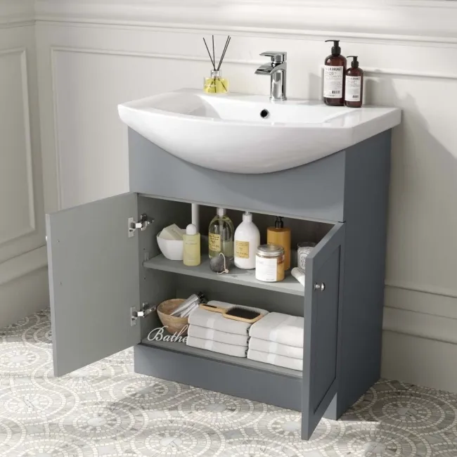 Capri Fog Grey Combination Vanity Basin and Miami Toilet 1350mm - Chrome Handles