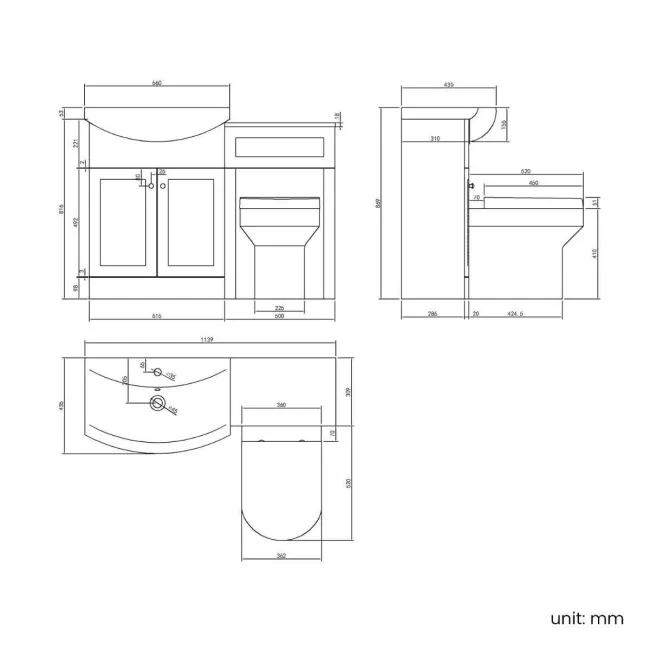 Capri Slate Grey Combination Vanity Basin and Miami Toilet 1150mm - Chrome Handles