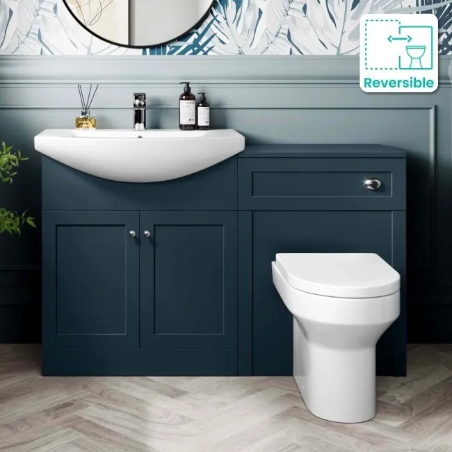 Capri Navy Blue Combination Vanity Basin and Miami Toilet 1350mm - Chrome Handles
